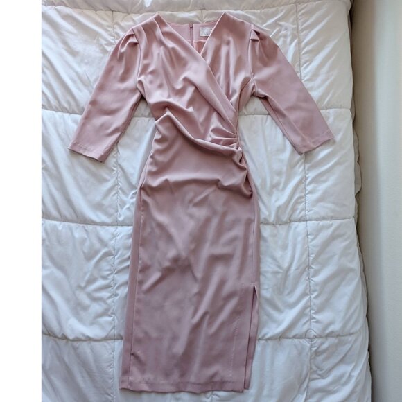 Ode Pink Feminine Side Shirring Slit Dress - Picture 6 of 7